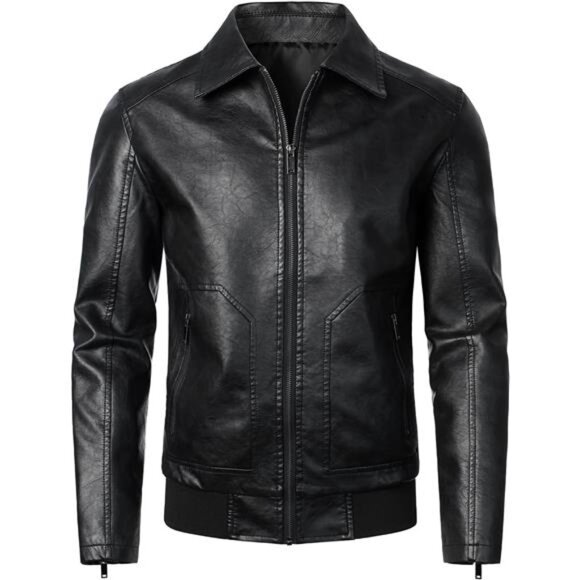 Mens Faux Leather Bomber Jacket Classic Style Motorcycle Jackets Full Zip